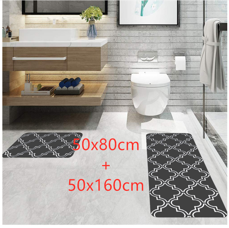 Simple Kitchen Printing Waterproof And Stain Resistant Grid Mat