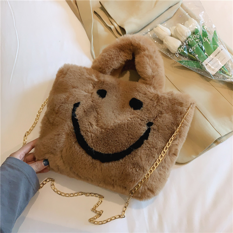 Title 2, Korean Face Plush Chain Tote Bag