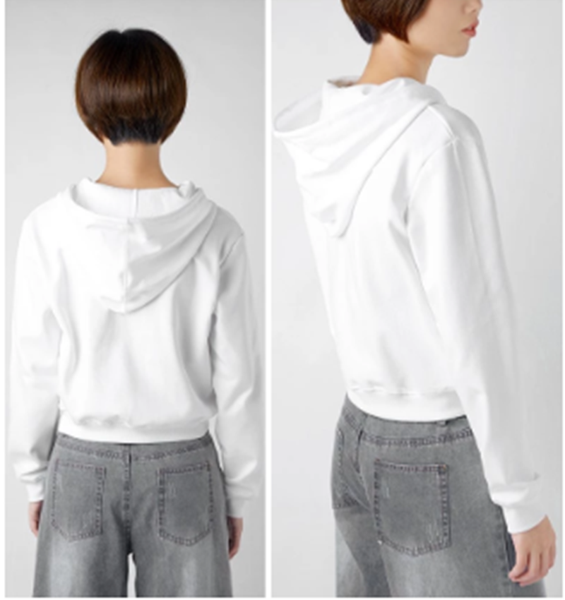 Title 5, High Waist Short White Hoodie Women