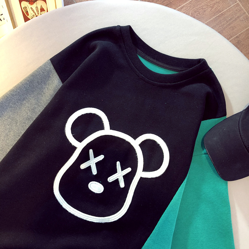 Cartoon Embroidery Hit Color All-match Short-sleeved Padded T-shirt