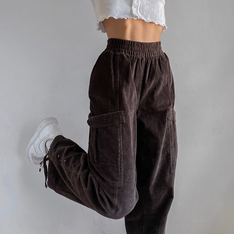 Sexy Women's Corduroy Pocket Drawstring Trousers