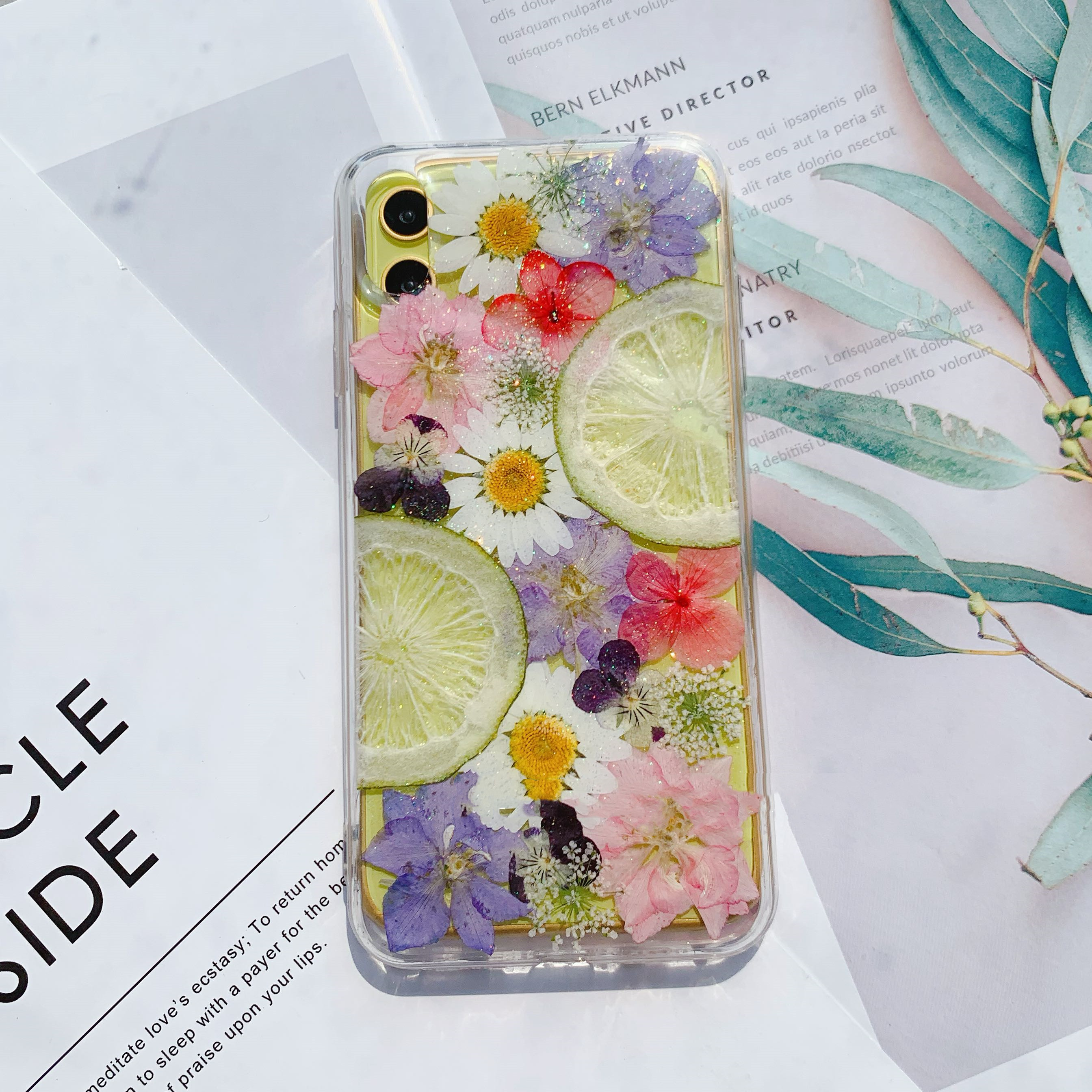 Compatible with Apple , Dried Flower Phone Case Real Fruit Lemon