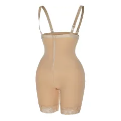 High Waist Lace Crotch Hip Lifting Pants With Shoulder Straps Plus Size Tummy Panties - Skin-L - View 1