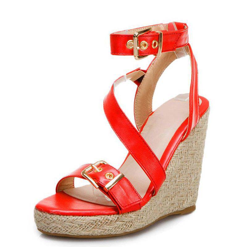 Fashion Women's Open Toe Wedge Platform Sandals Red - Shop at LoveMi