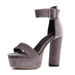 Fashion Sexy Chunky Heel Platform High Heel Sandals - Khaki - View 1