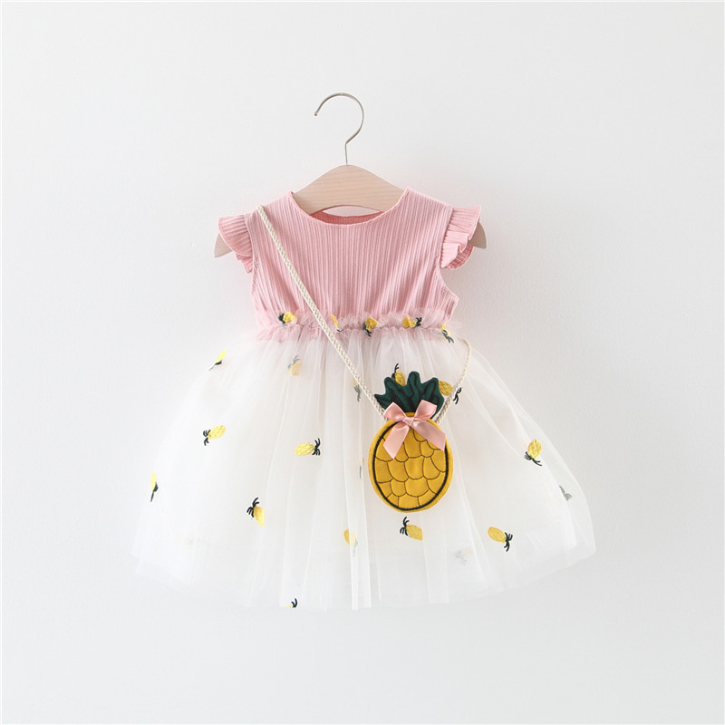 Pineapple Solid Color Mesh Dress Stitching Princess Dress