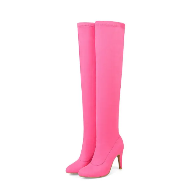 Fashion Candy Color Stiletto Heel Over The Knee High Boots Red - Shop at LoveMi