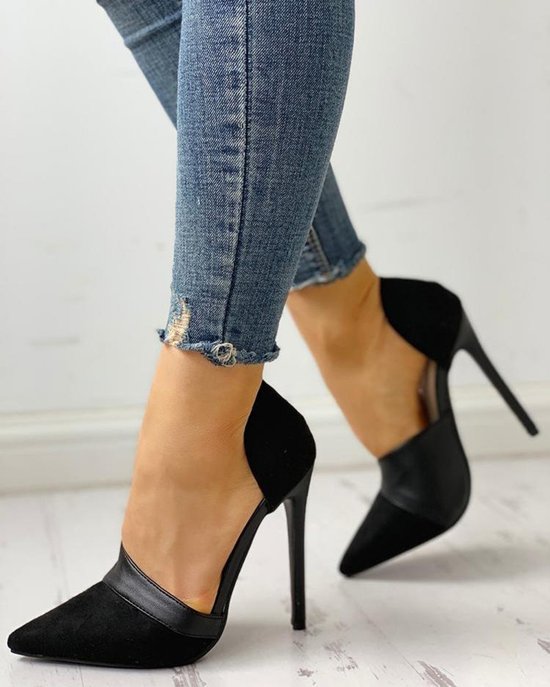 Leopard Print Women's Shoes Stiletto Suede Shallow Mouth Side Empty Bag Heel Shoes