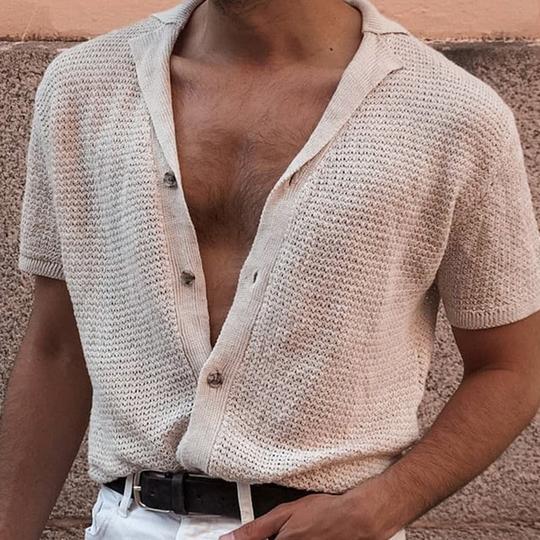 Polo Shirt Cardigan Men's Sweater Sweater Apricot - Shop at LoveMi