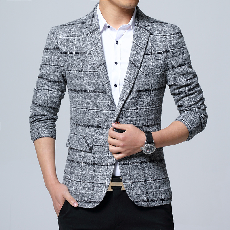 Men's Casual Slim Plaid Small Suit Jacket