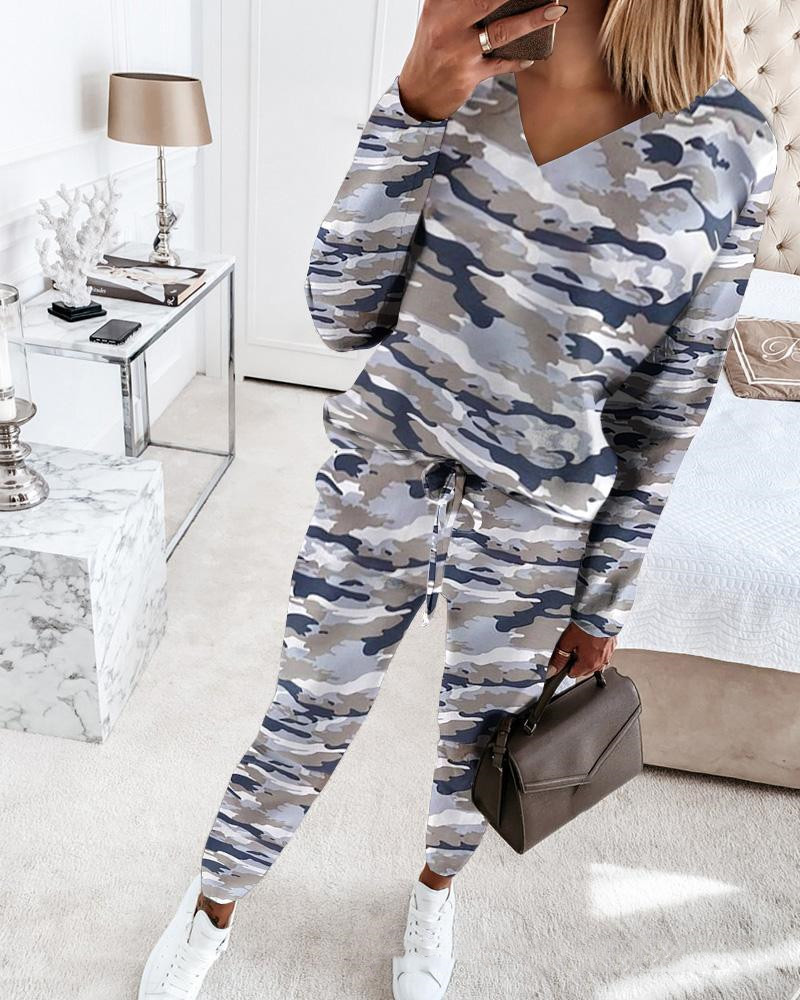 Camouflage Print Long-Sleeved Casual Suit Trousers