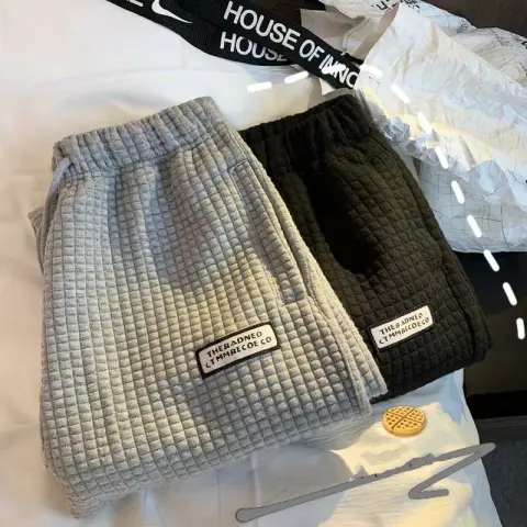 Autumn and Winter Thick Pants Men's Trend Plaid Casual
