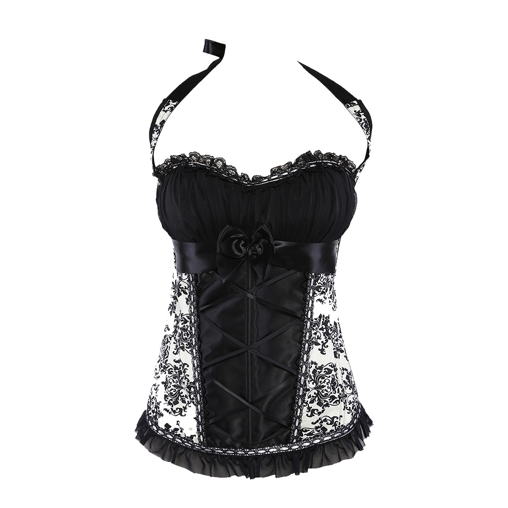 Title 2, Ladies Lace Halterneck Printed Chiffon Corset