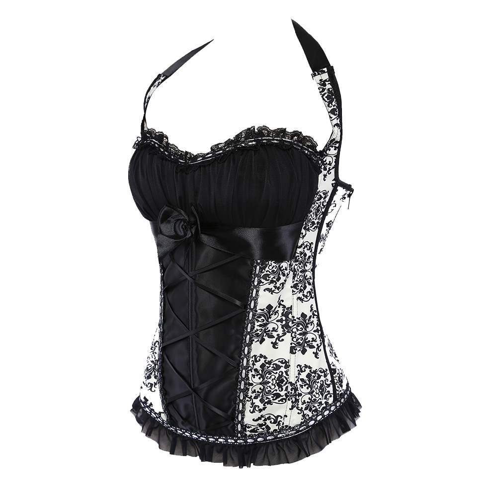 Title 5, Ladies Lace Halterneck Printed Chiffon Corset