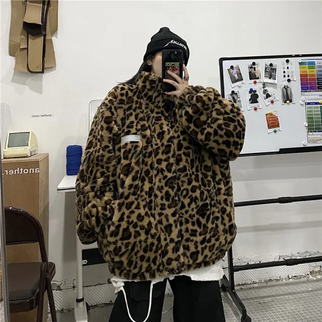 Loose Leopard Print Double sided Trendy Reflective Jacket Leopard - Shop at LoveMi