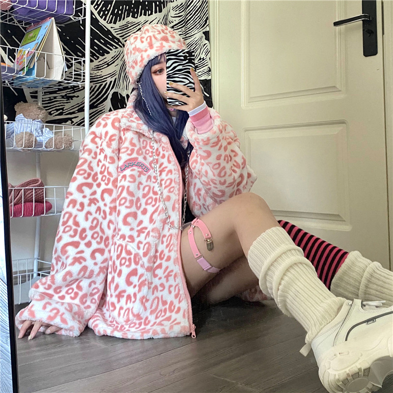 Korean Version Of Pink Lamb Wool Loose Padded Winter Coat