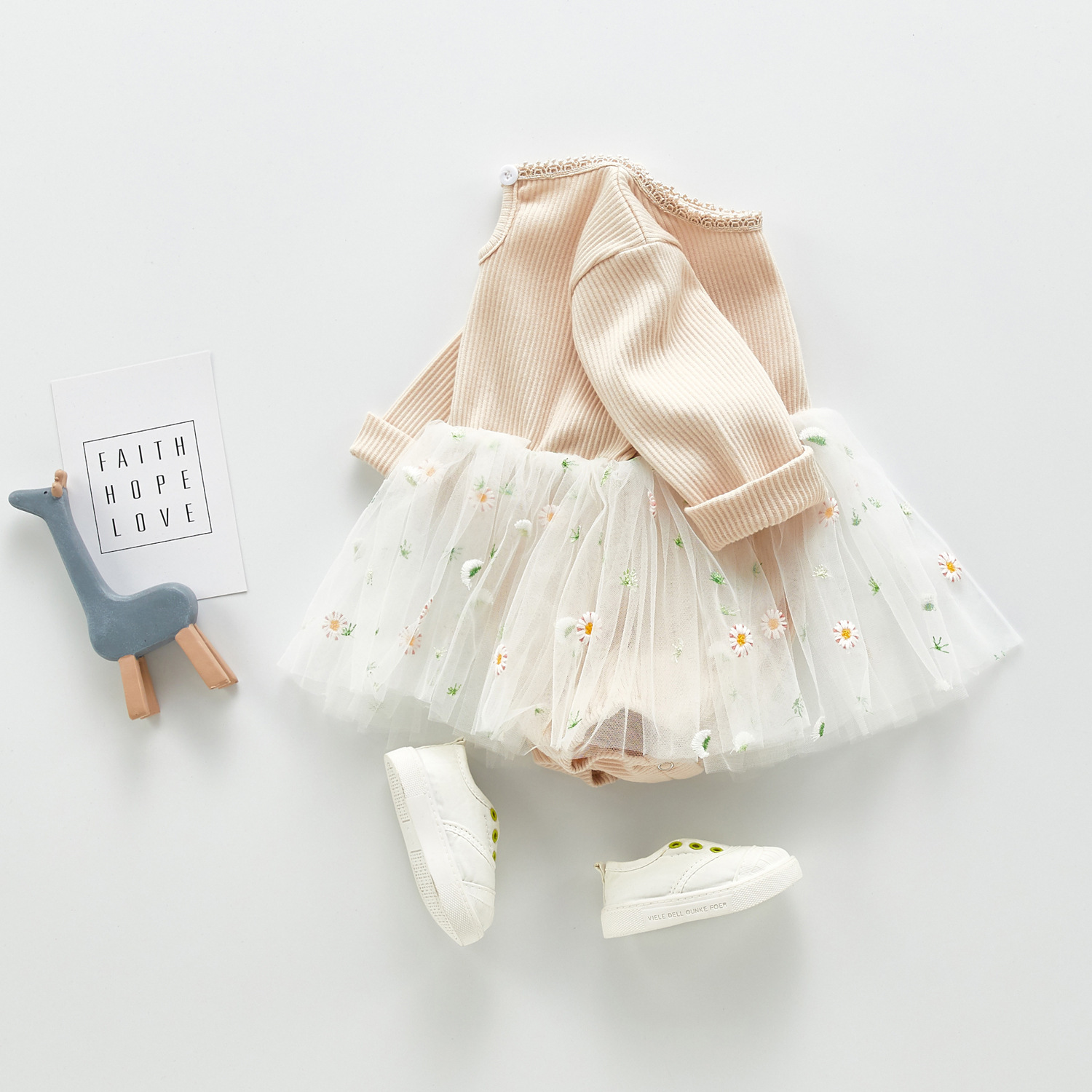 Infant Children Spring and Autumn Long-sleeved Mesh Embroidered Pne-piece Romper