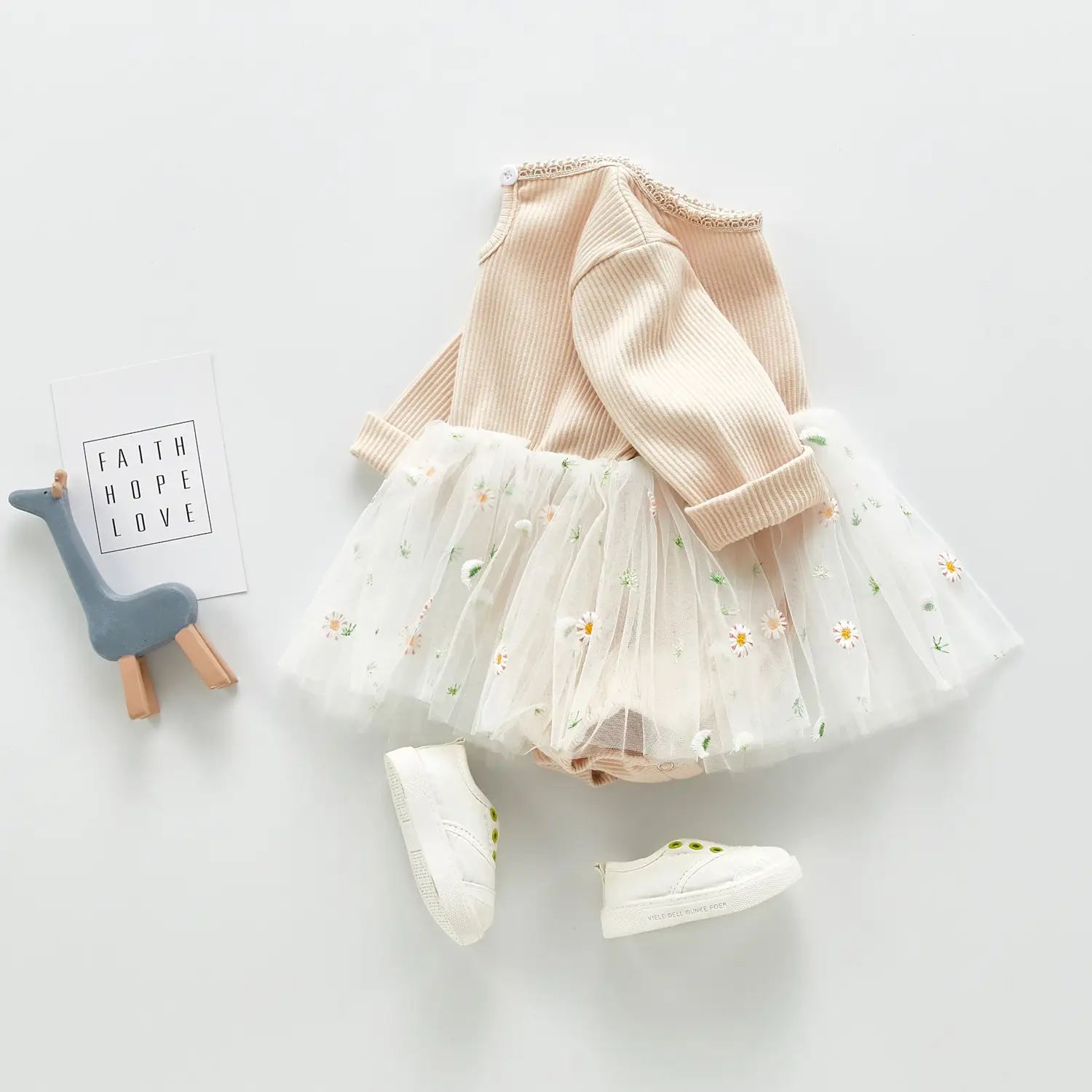 Infant Children Spring and Autumn Long-sleeved Mesh Embroidered Pne-piece Romper