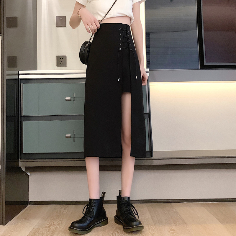 Irregular High Waist Skirt Women Summer Mid-length Split A-line Skirt