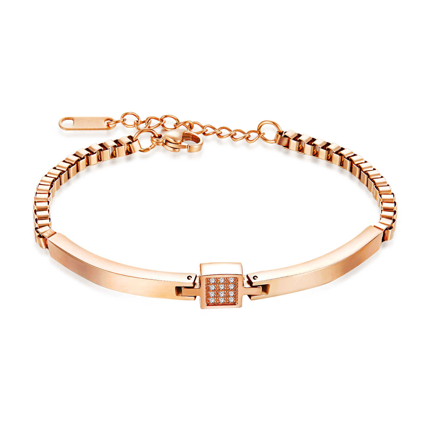 All-match Rose Gold Plated Zircon Box Chain