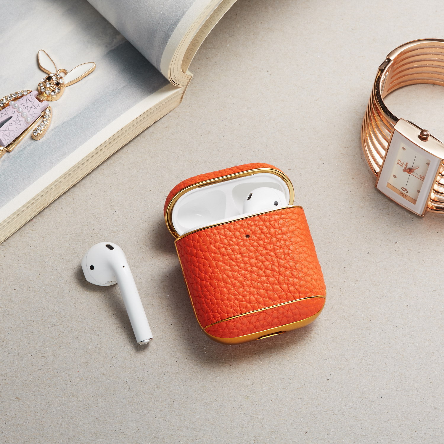 Leather Lychee Pattern Electroplating Headphone Case - Image 13
