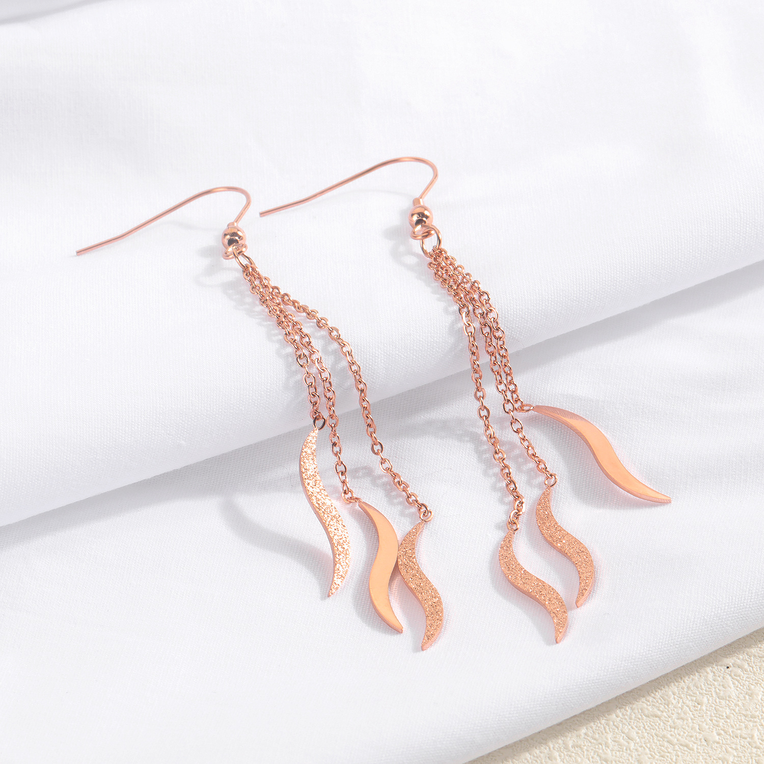 Japanese And Korean Style Long Wave Earrings