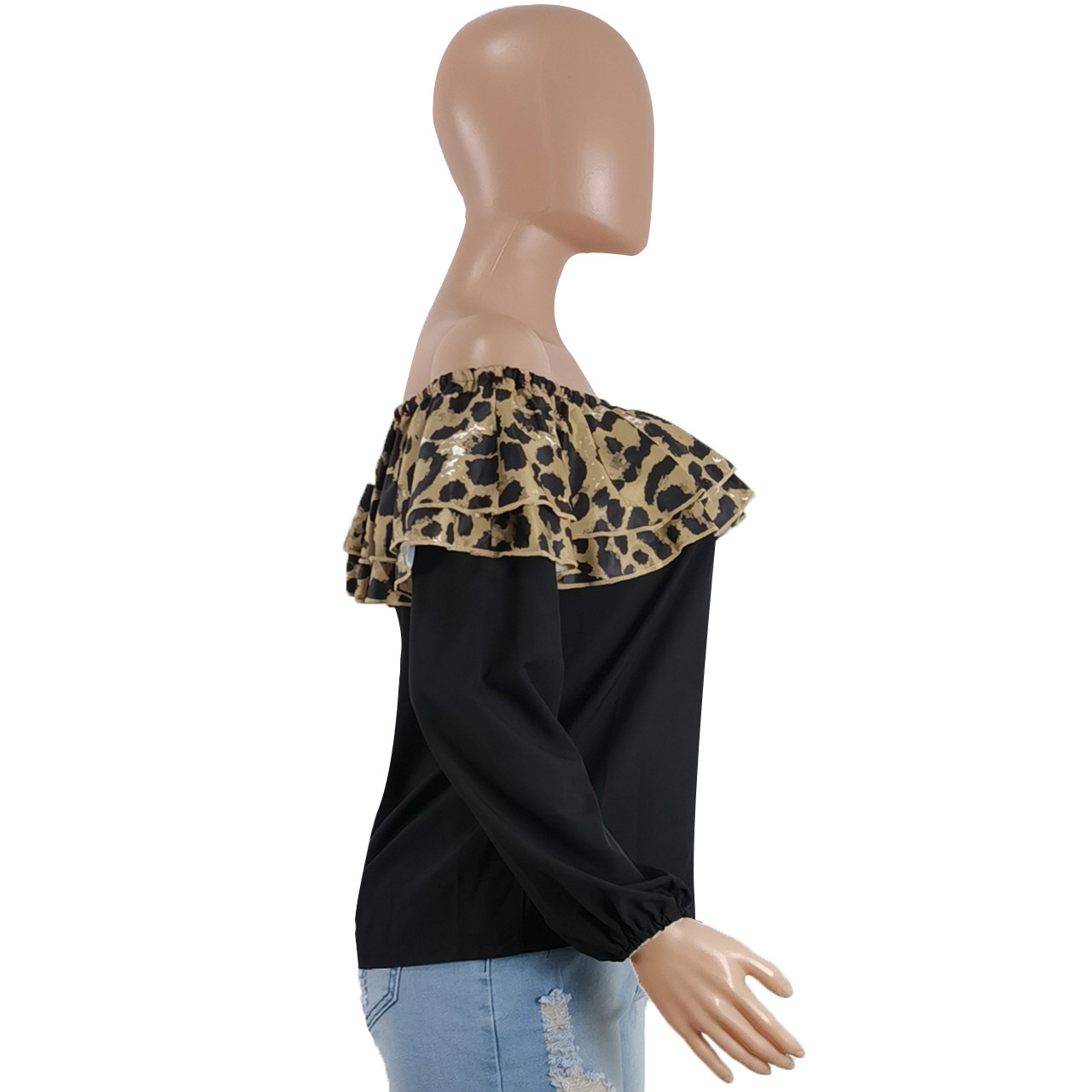 Leopard Print Off-Shoulder Temperament Commuter Sexy Top