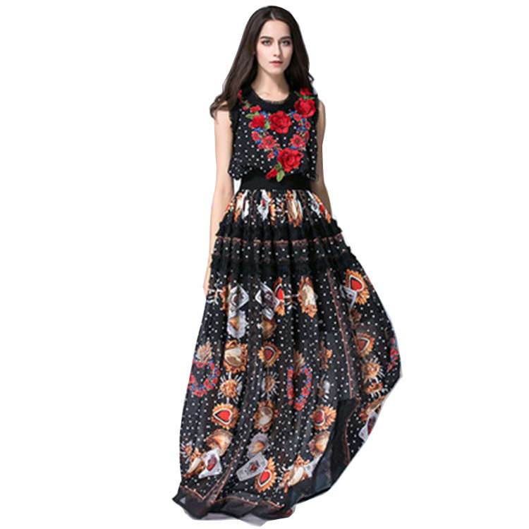 Long Ladies Print Sleeveless Dress