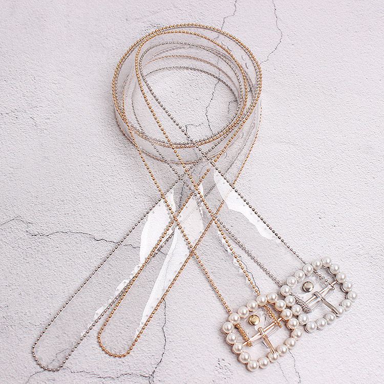 Transparent Plastic Pearl Buckle Women's Belt
