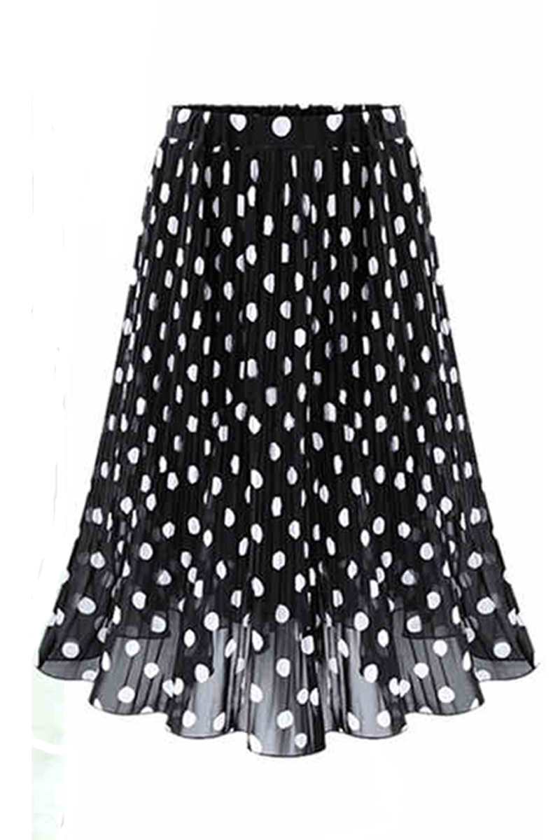 Large Size Polka Dot Pleated Skirt Chiffon Skirt