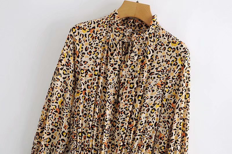 Rayon Watermark Leopard Print Ruffled Elastic Waist Dress