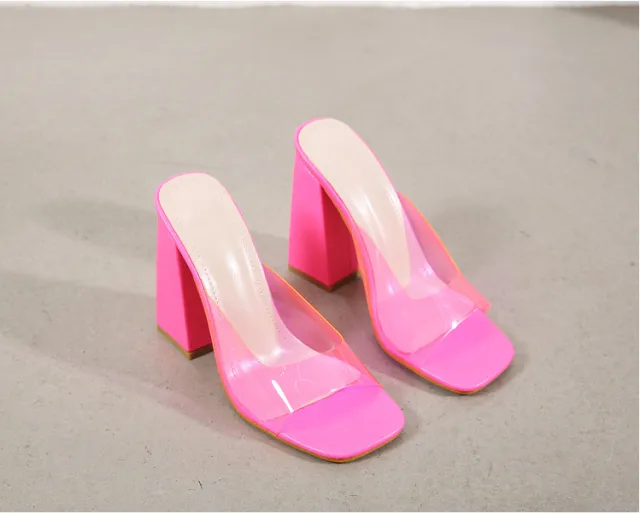 Square Toe Block Heel Sandals Transparent Pvc High Heel Sandals Red - Shop at LoveMi