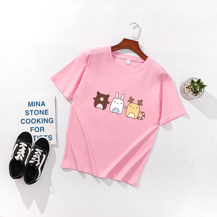 Cute Animal Print Loose Half Sleeve