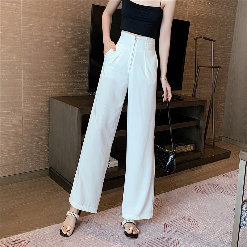 Straight High Waist Slimming Casual Drape Wide Leg White Suit Pants