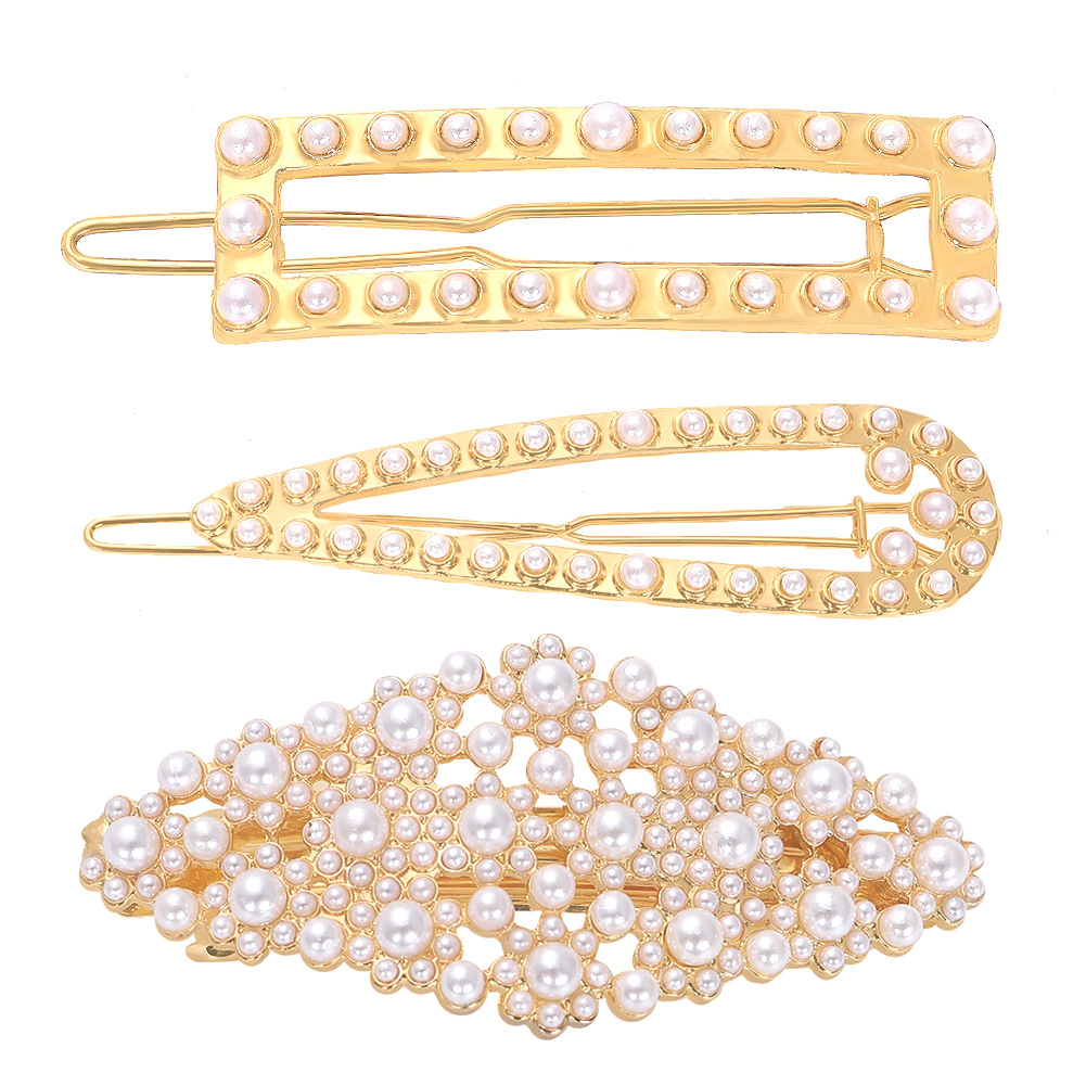 Fashion Word Clip Alloy Inlaid Pearl Hairpin