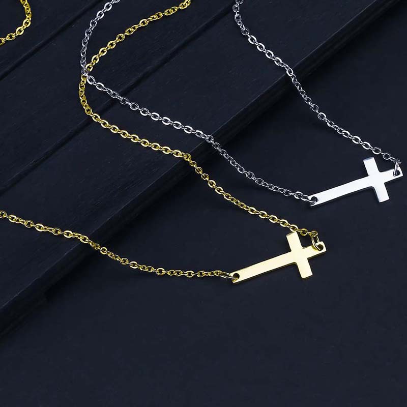 Simple Cross Pendant Stainless Steel Choker Clavicle Necklace