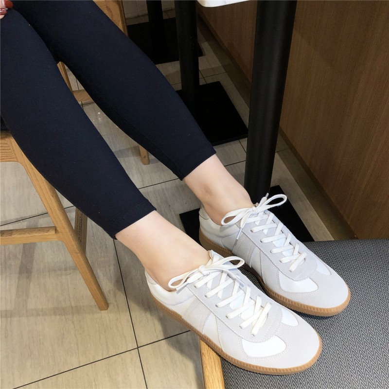 Title 2, Cowhide Flat Round Toe Lace-Up Color-Block Casu...