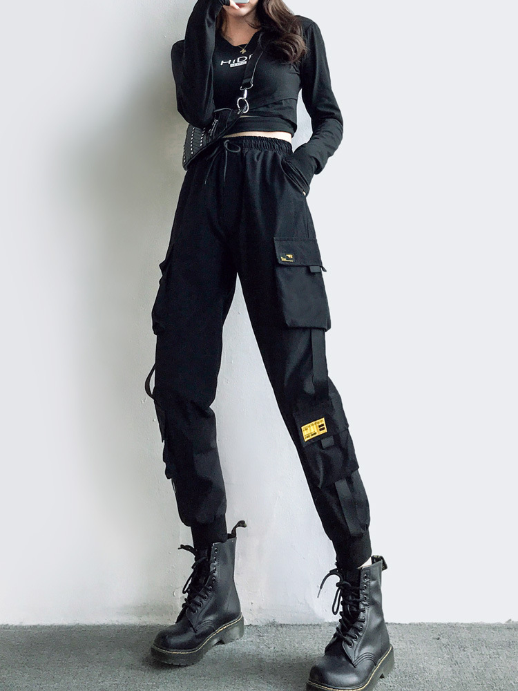 High-Waisted Slim Trousers Loose-Fitting Straight-Leg Black Casual Sports Pants