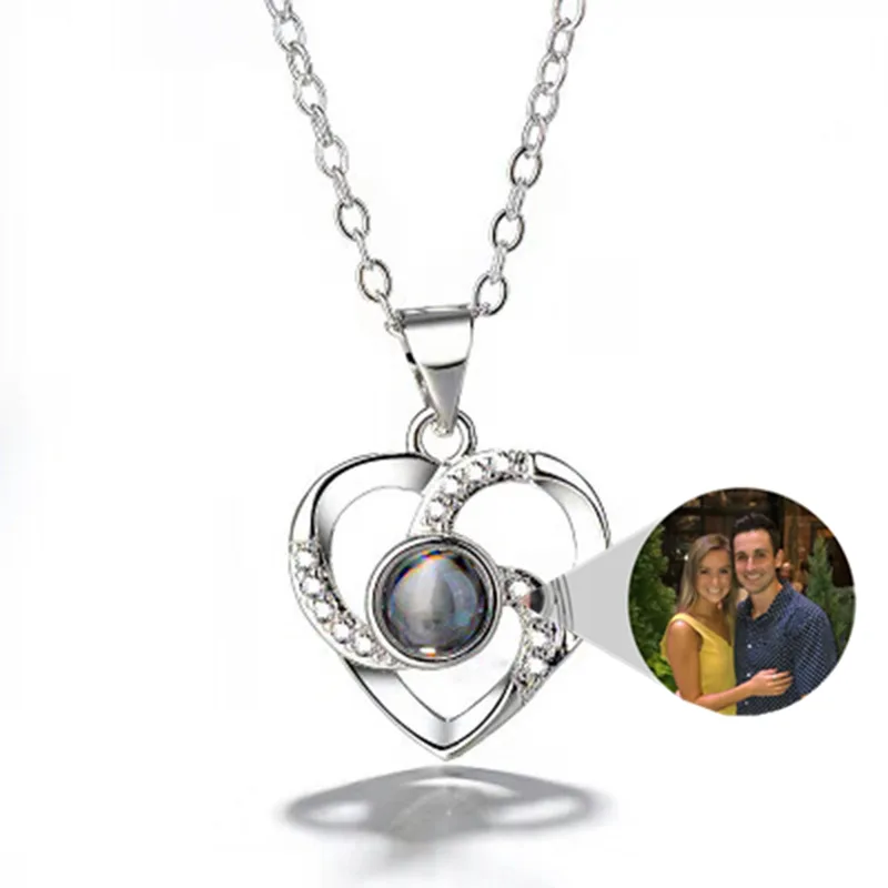 S925 Silver Romantic Colorful Photo Projection Necklace Heart Shaped