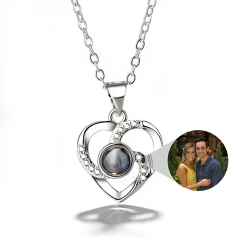 S925 Silver Romantic Colorful Photo Projection Necklace Heart Shaped