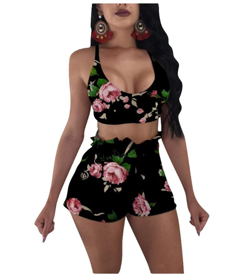 Printed Two-Piece Wrap Chest Shorts Nightclub Outfit
