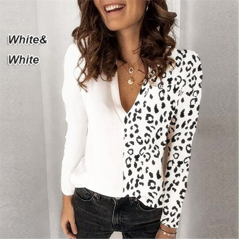 Title 3, Leopard Print v-Neck Long-Sleeved T-Shirt Top A...