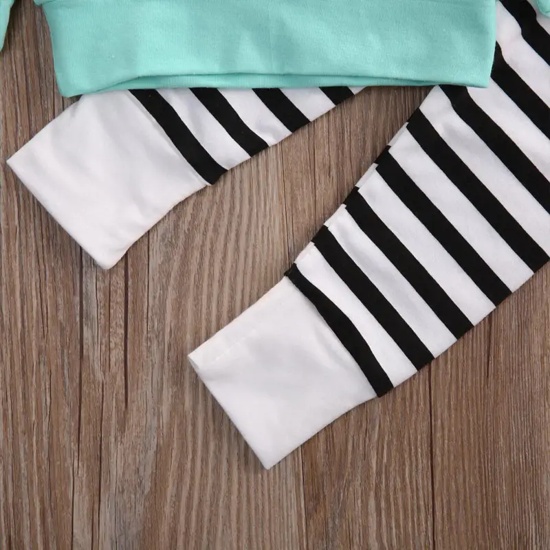 Long Sleeve Green Baby Bottle Hooded Sweatshirt Striped Pants