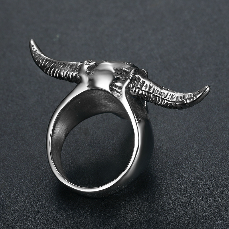Titanium Steel Polished Vintage Aries Satan Ram Ring
