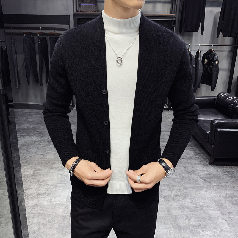 Pure Color Sweater Slim Fit Handsome Slim Men's Jacket