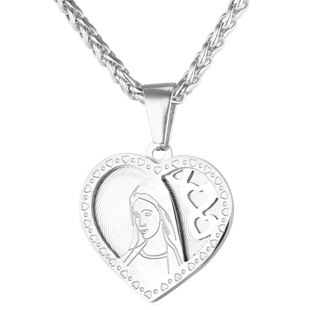 Vintage Virgin Mary Heart Pendant In Titanium Steel