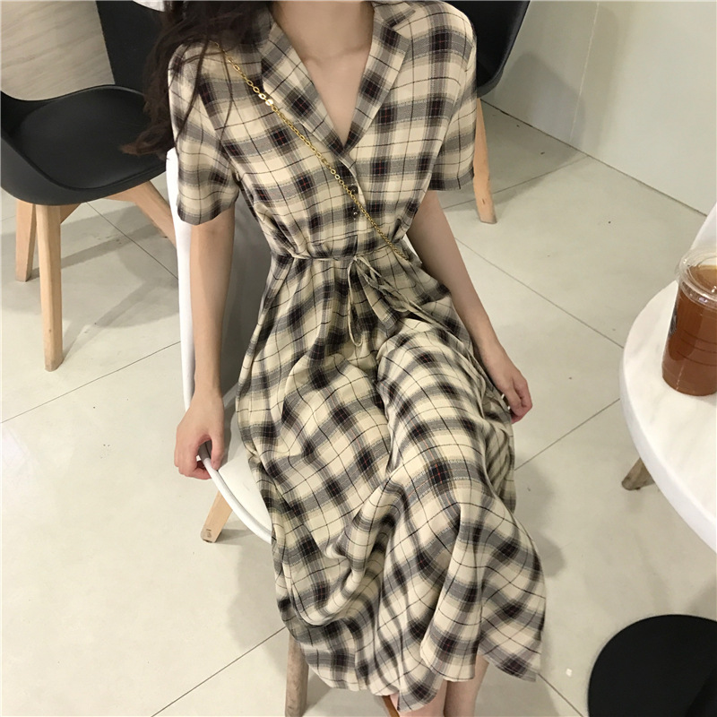 Women's Retro Plaid Dress Beach Skirt