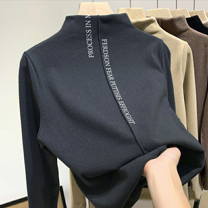 Half High Collar German Velvet Long-Sleeved T-Shirt Women Fashion Top