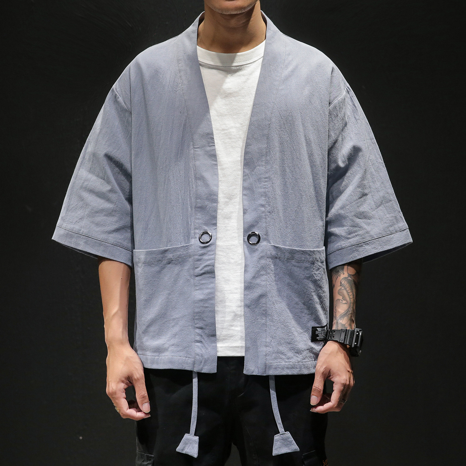 Cool Cardigan Male Youth Han Element Thin Section Three-Quarter Sleeve Samurai Tang Suit