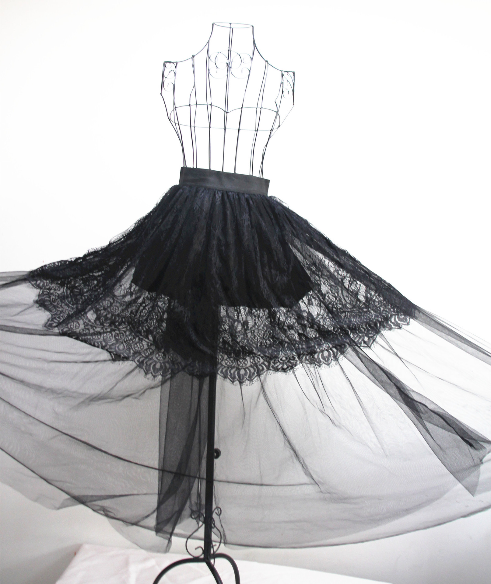 Lace Mesh Stitching A-line Pleated Long Skirt